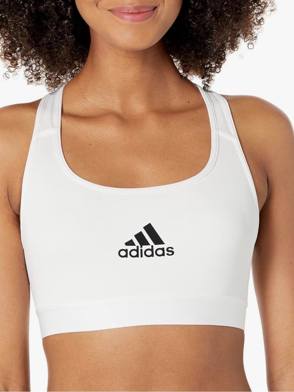 adidas White Sports Bra with Black Logo - Racerback Athletic Bra